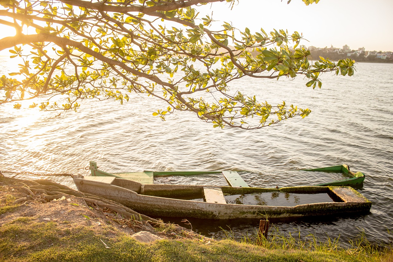 Image - sun boat orange sunset lake river