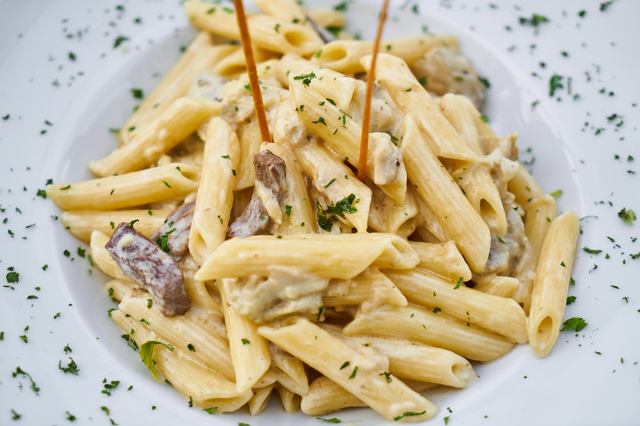 Image - pasta dough sauce food penne meat