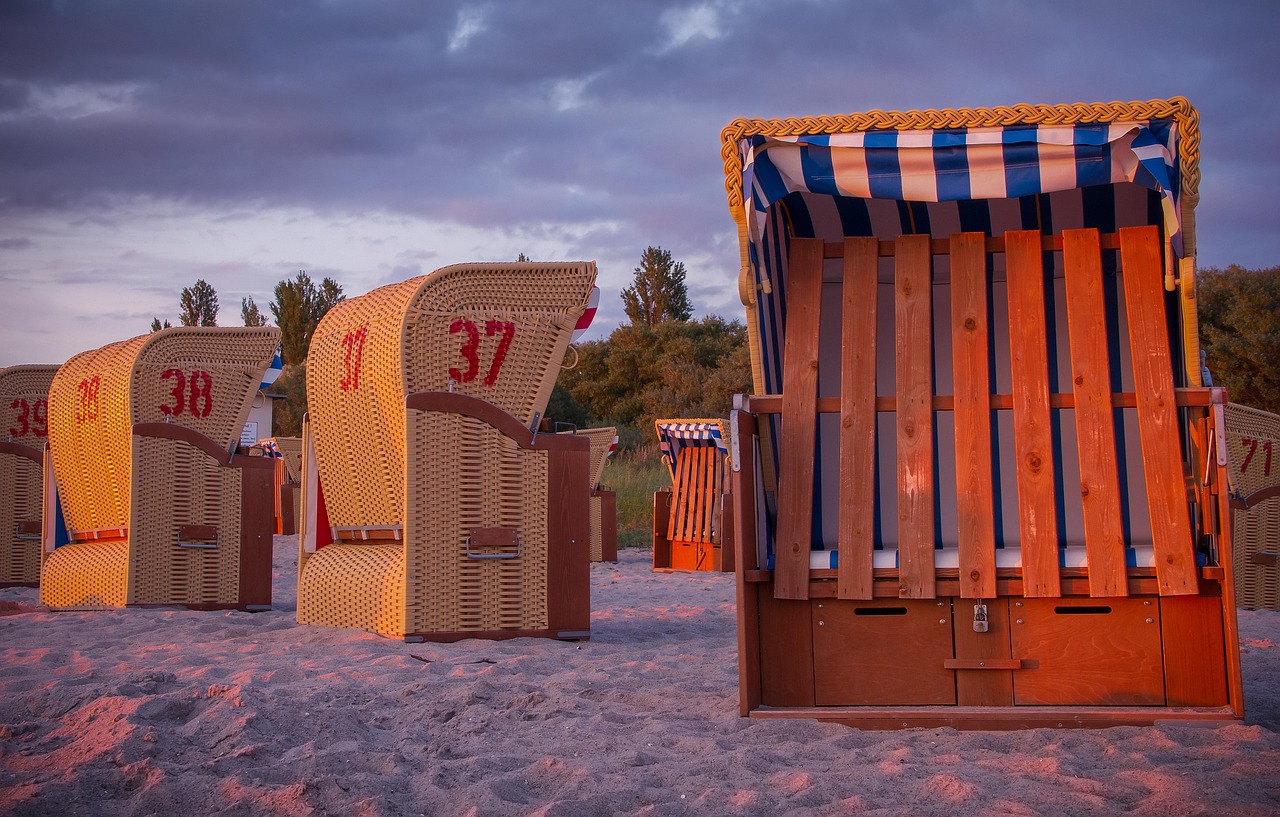 Image - sunset beach chair clouds beach