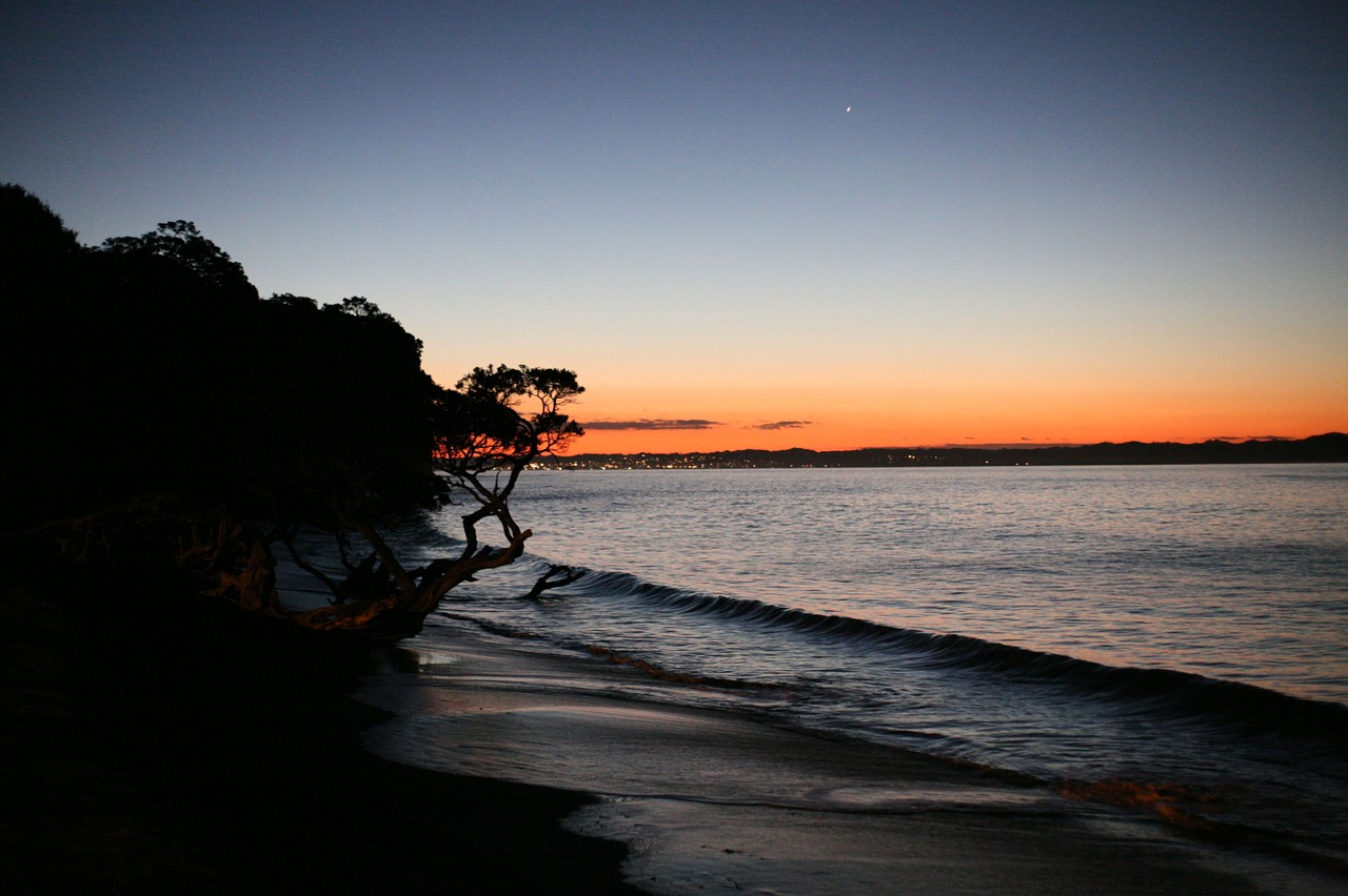 Image - sunset beach sea evening cloudless