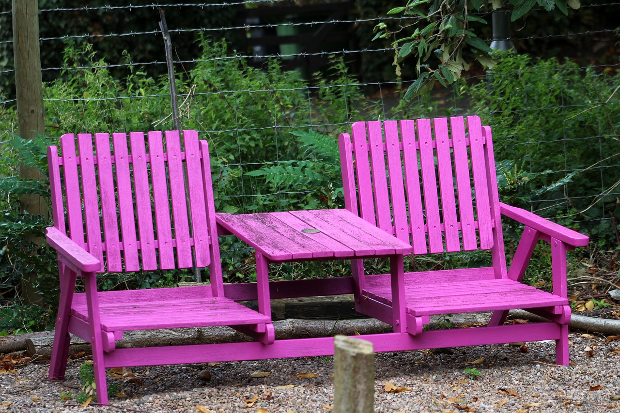 Image - seat bench pink garden