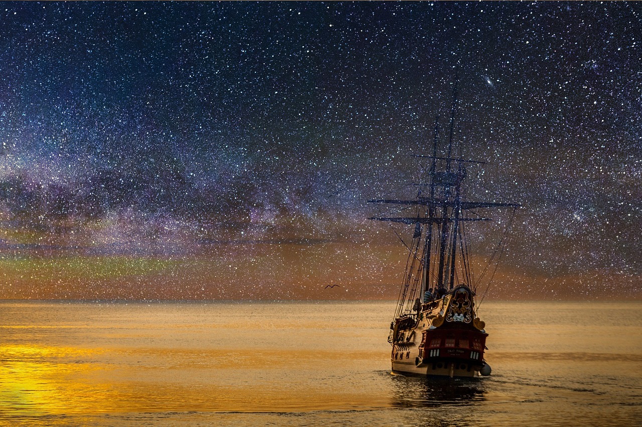 Image - ship night star sky ocean