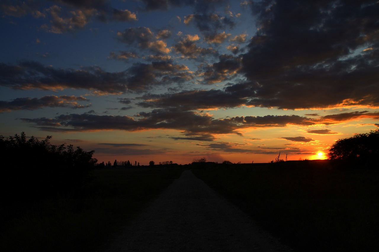 Image - road sunset cloud sky red
