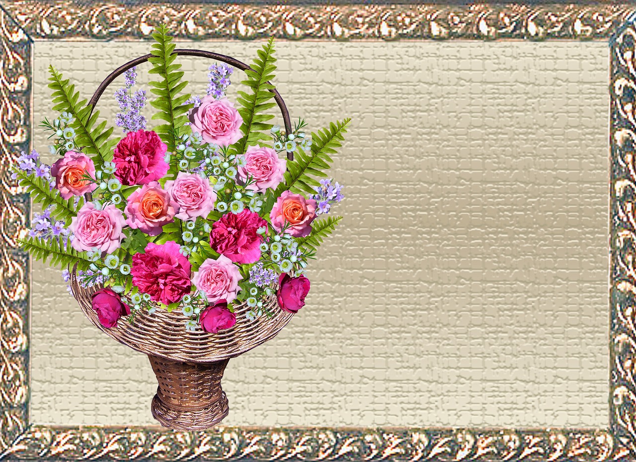 Image - greeting card basket roses