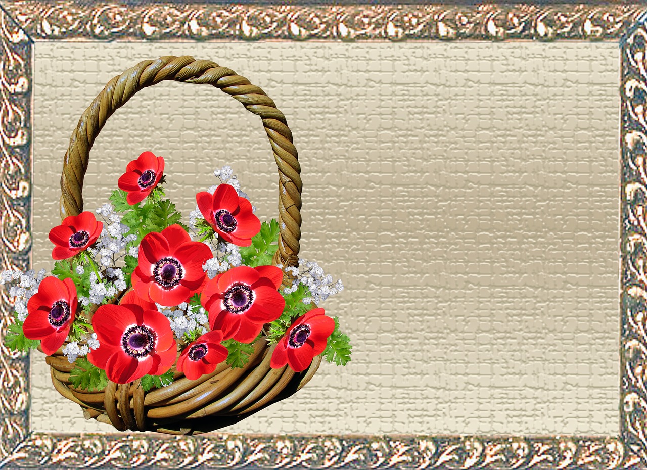 Image - greeting card anemone basket