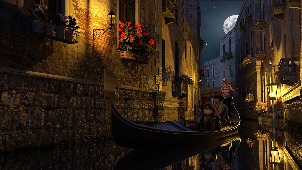 Image - venice gondola midnight in love