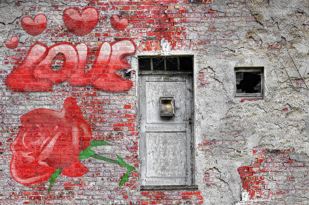 Image - love wall rose vintage brick door