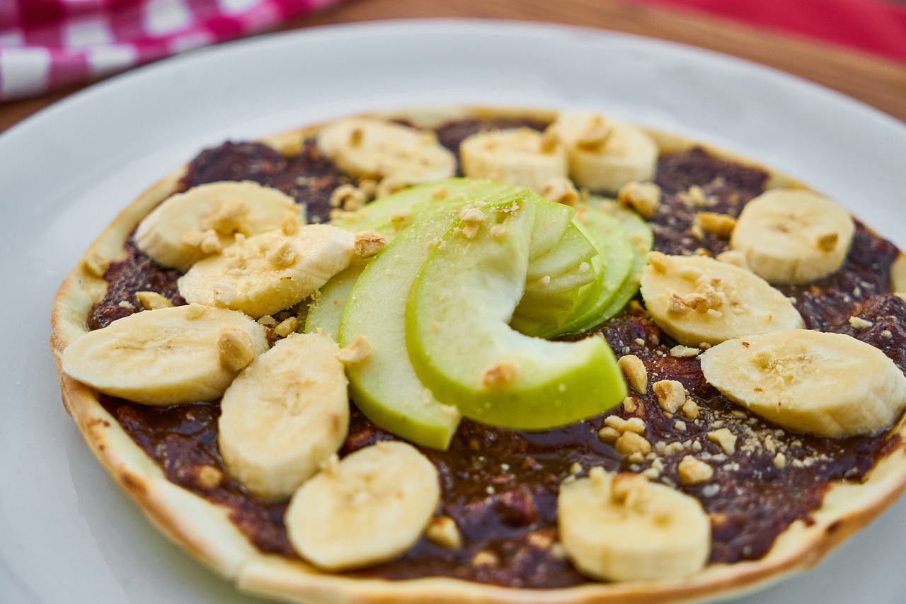 Image - sweet chocolate banana apple plate