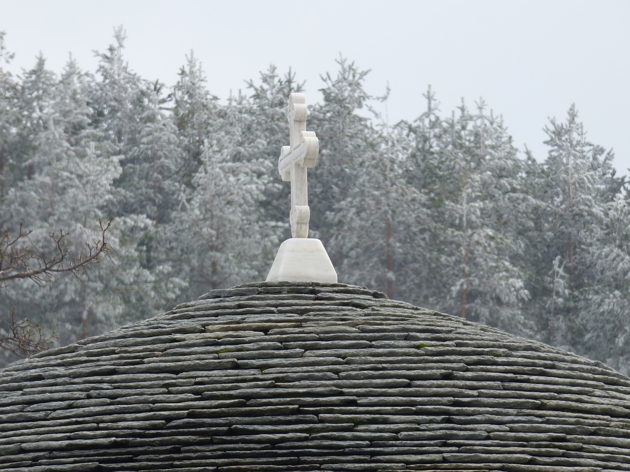 Image - winter snow church cross stone