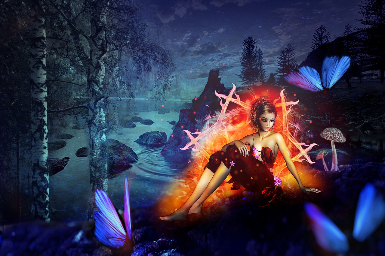 Image - wings fairy mystical forest lake