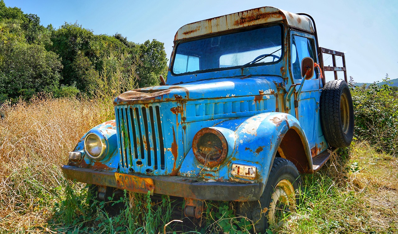 Image - old abandoned jeep blue