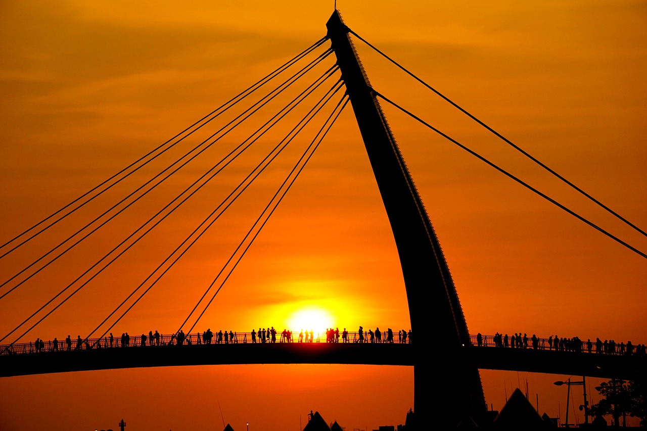 Image - sunset red bridge people orange