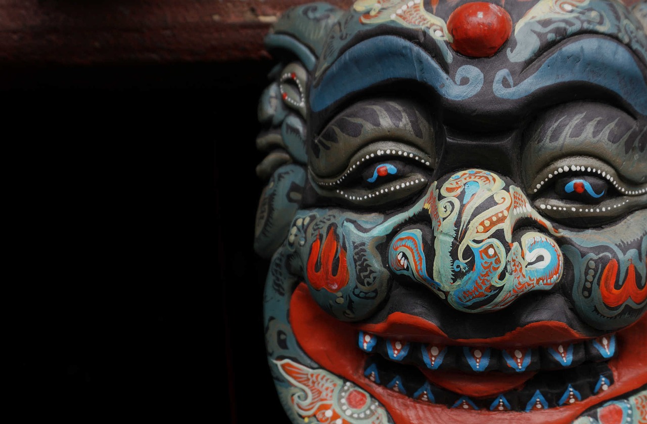 Image - mask wood carving hanging temple