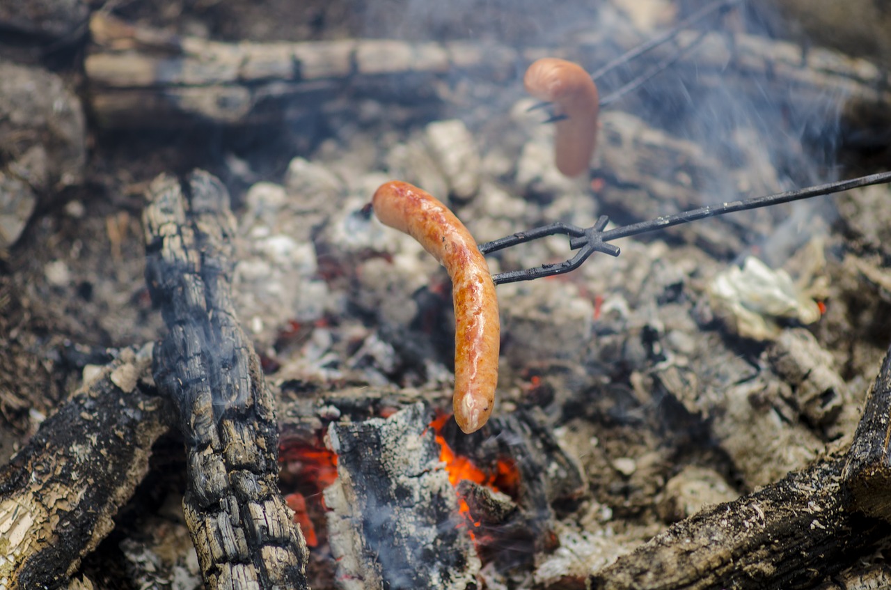 Image - sausage fire grilling glow cozy