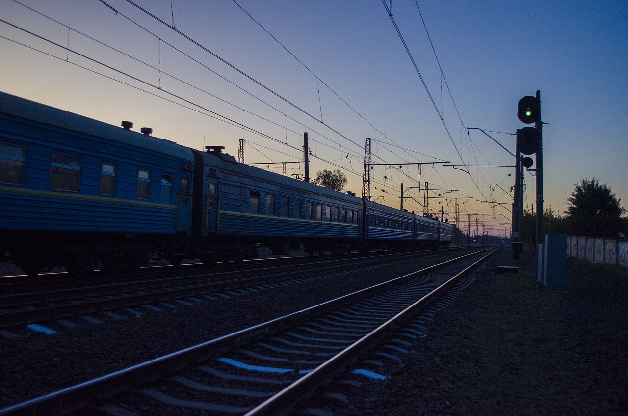 Image - road train cars night evening