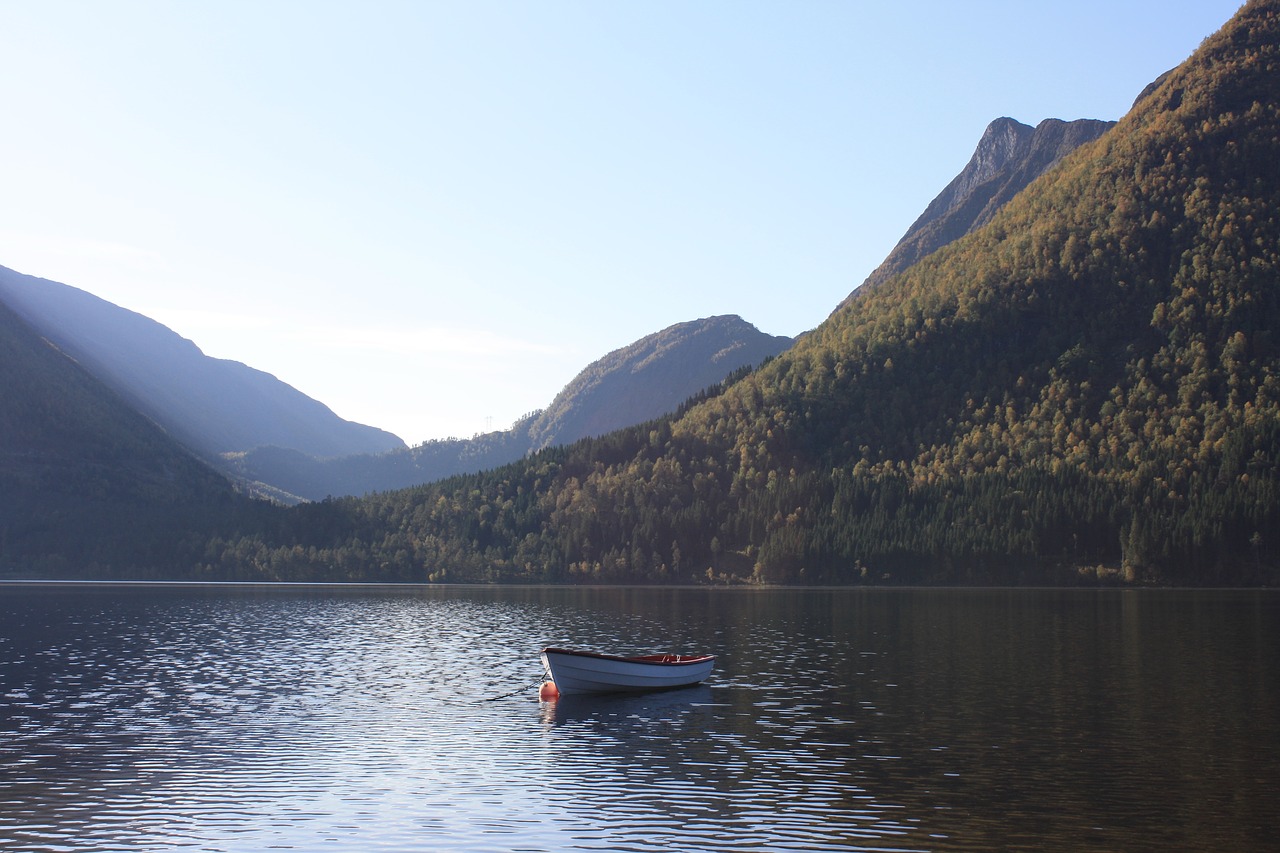 Image - boat mountain fjord sea lake