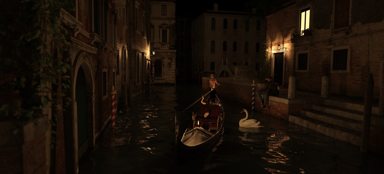 Image - venice gondola gondolier midnight