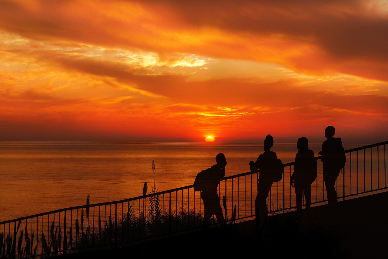 Image - sunset people silhouette watching