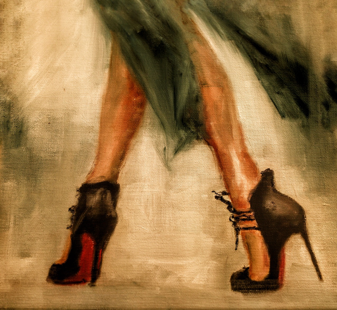 Image - art painting lady shoes high