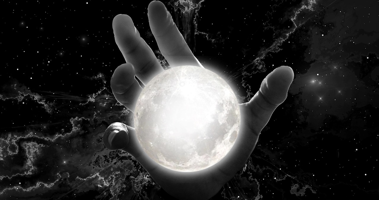 Image - hand moon space night fantasy sky