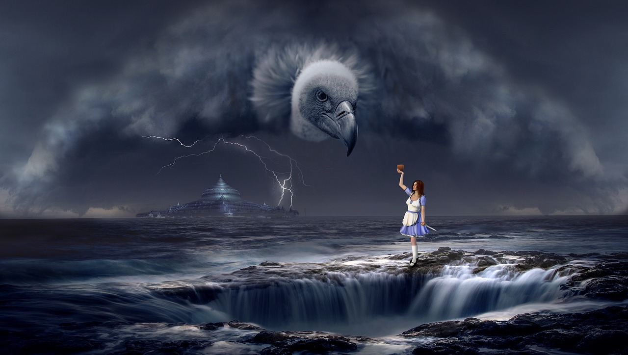 Image - fantasy vulture sea woman storm