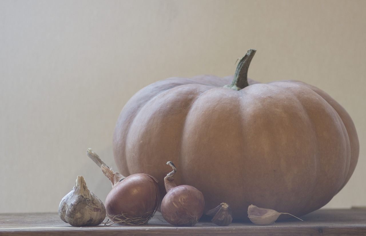 Image - pumpkin onion vegetables still life