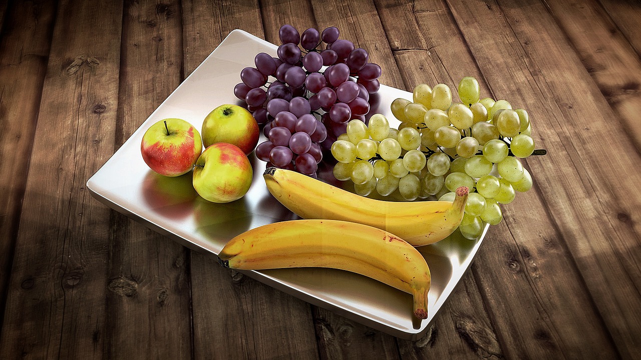 Image - fruit shell banana grapes apple