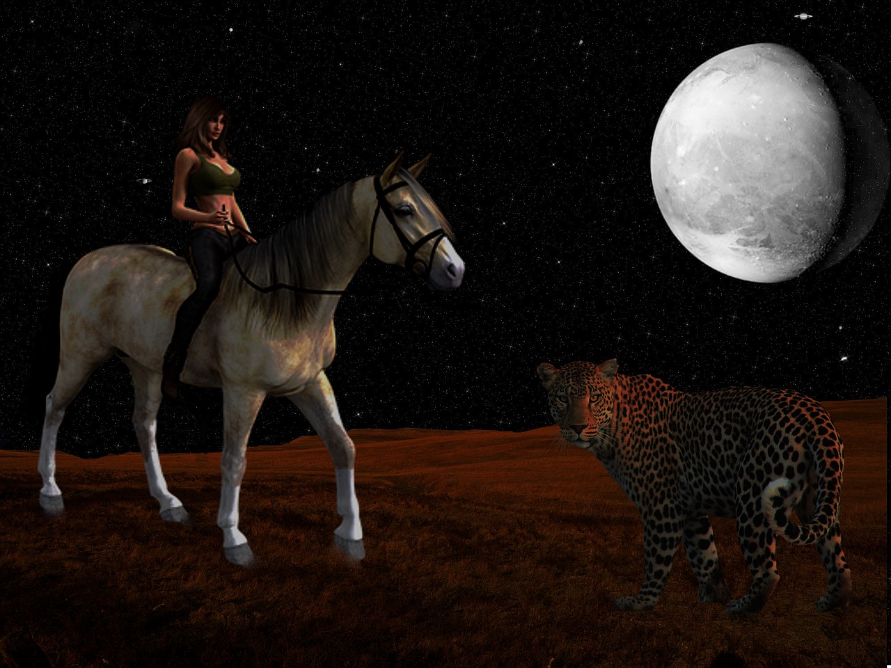 Image - star planet evening woman horse