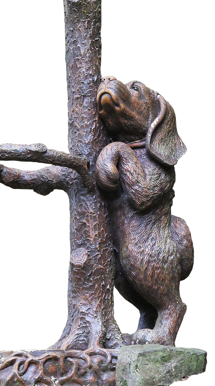 Image - dog bronze statue tree figure