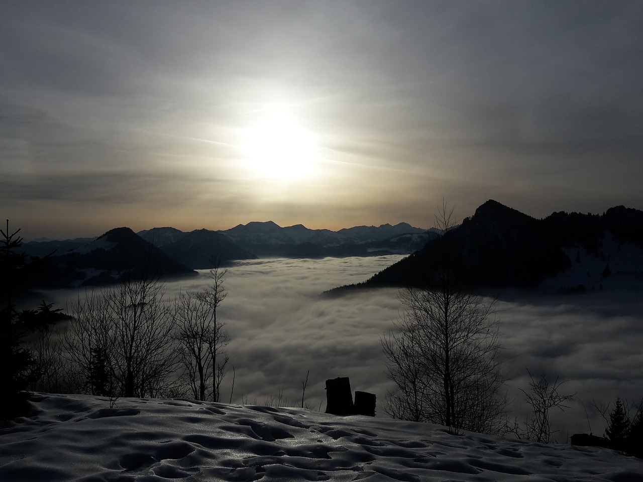 Image - mountains clouds sunset snow mood