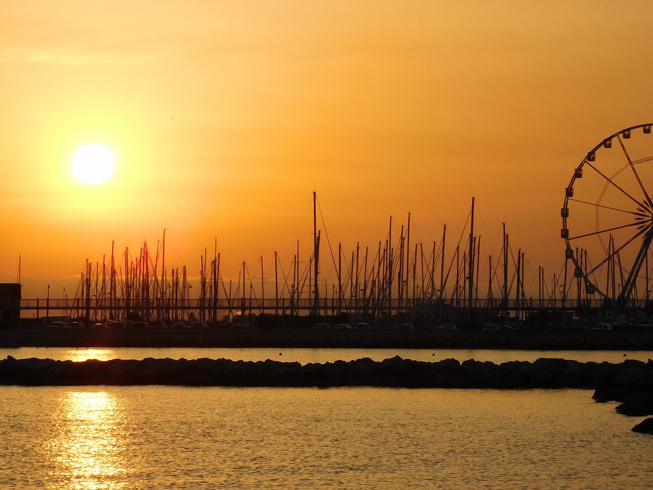 Image - ferris wheel sunrise ocean italy