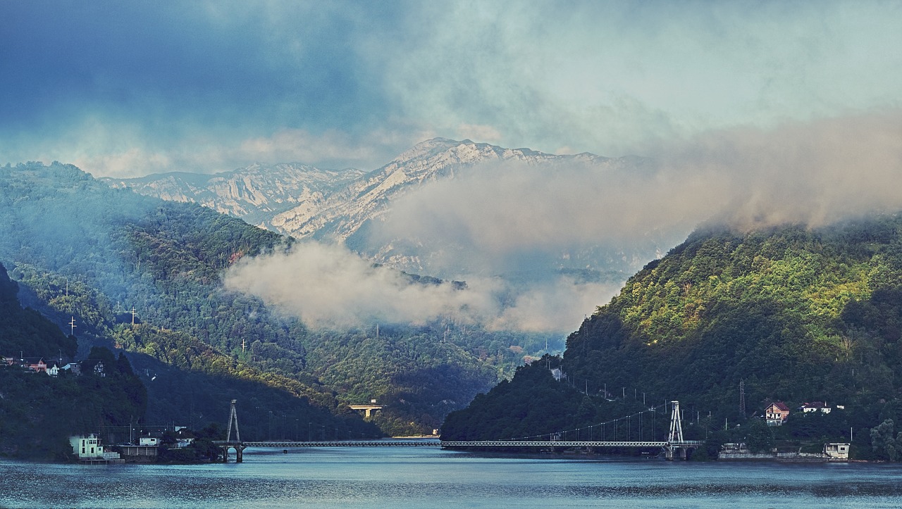 Image - bridge clouds daylight foggy