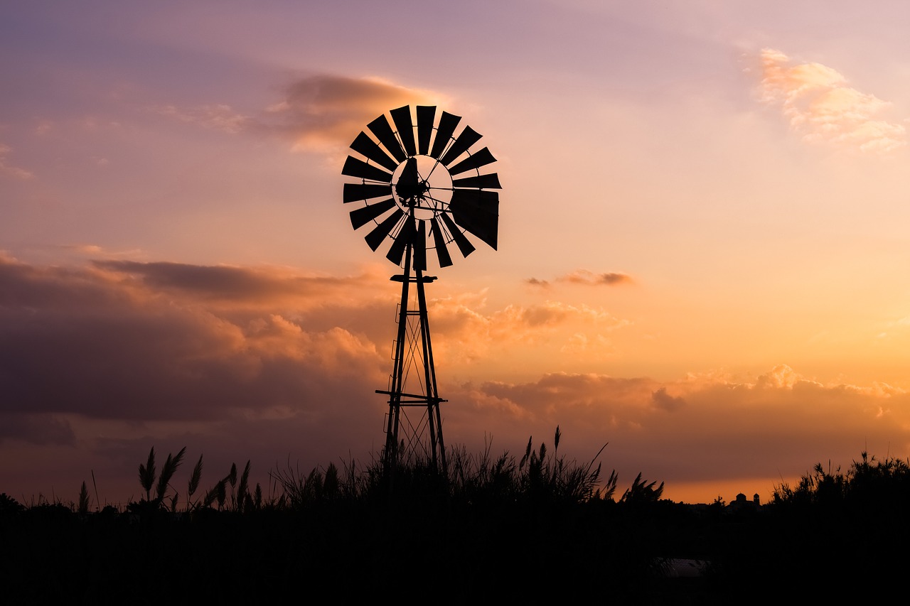 Image - windmill sunset reeds agriculture