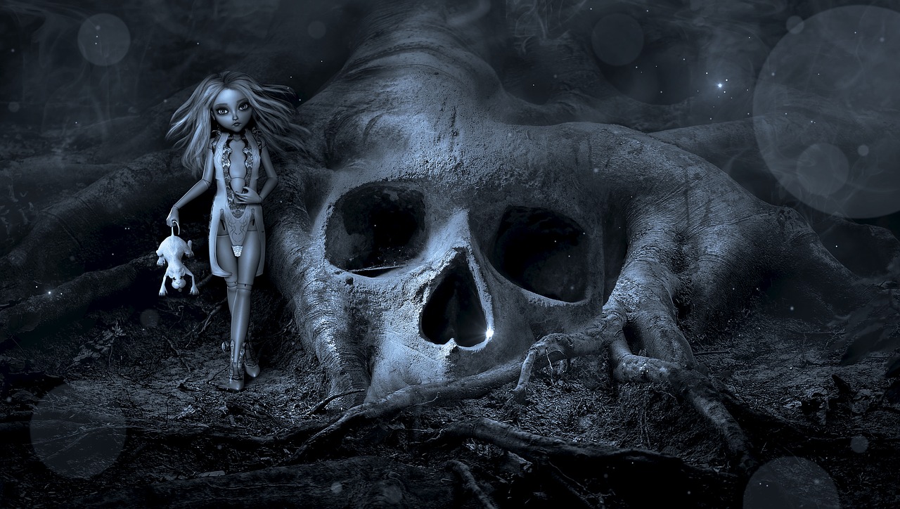 Image - fantasy creepy doll skull root