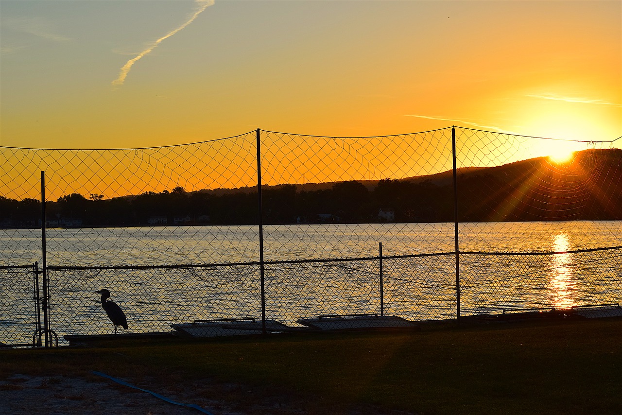 Image - sunset lake water fence silhouette