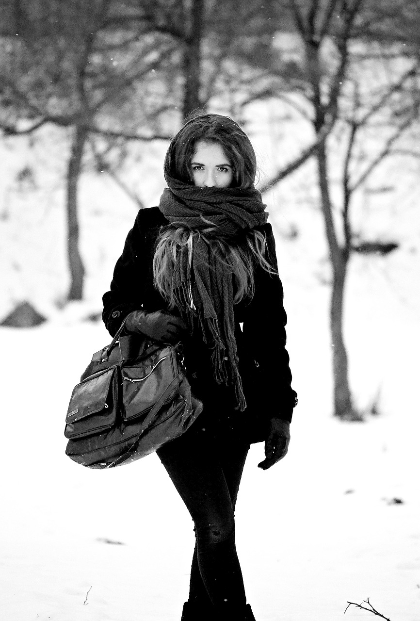 Image - bag snow girl cold nature forest