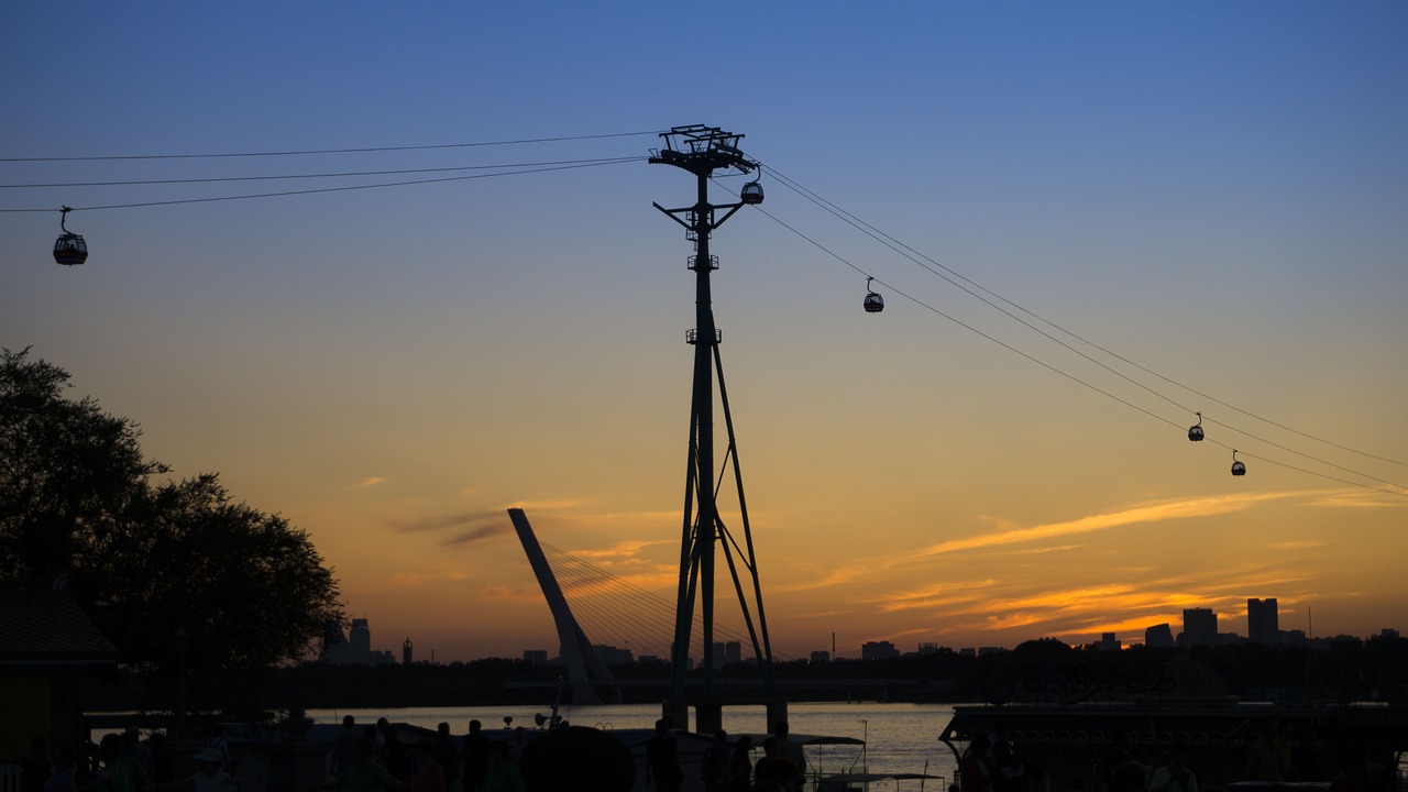 Image - sunset backlighting ropeway