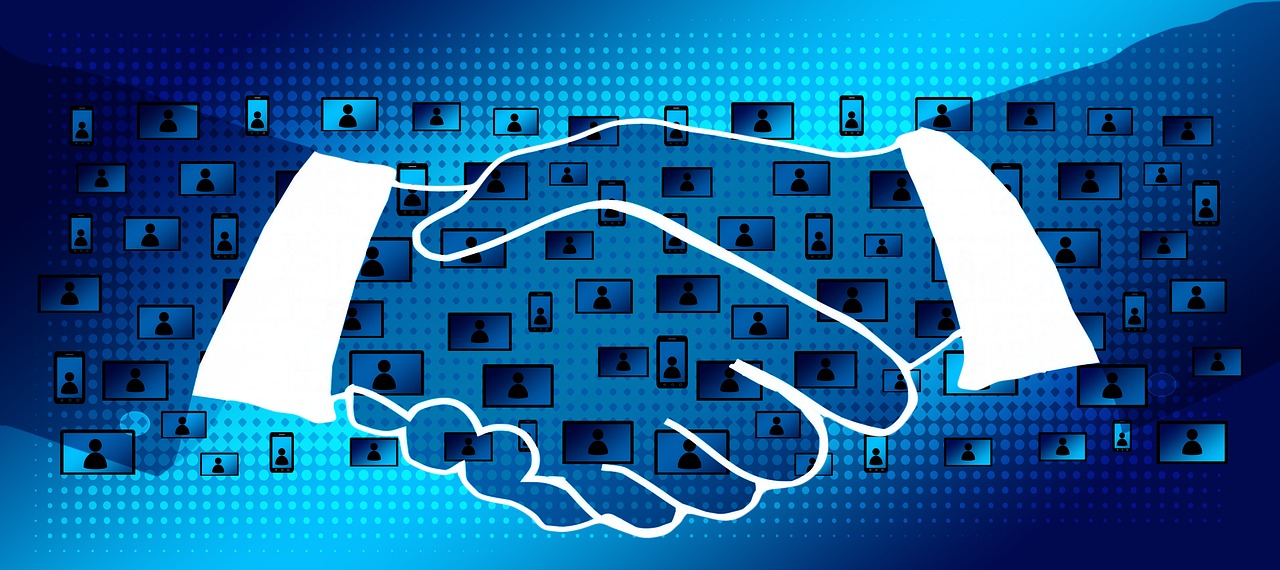 Image - block chain handshake shaking hands