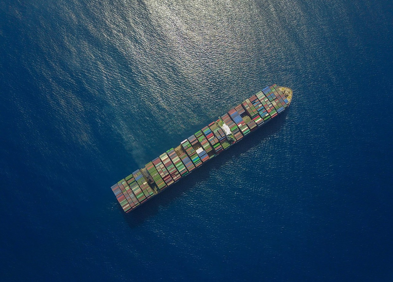 Image - container ship drone above sea