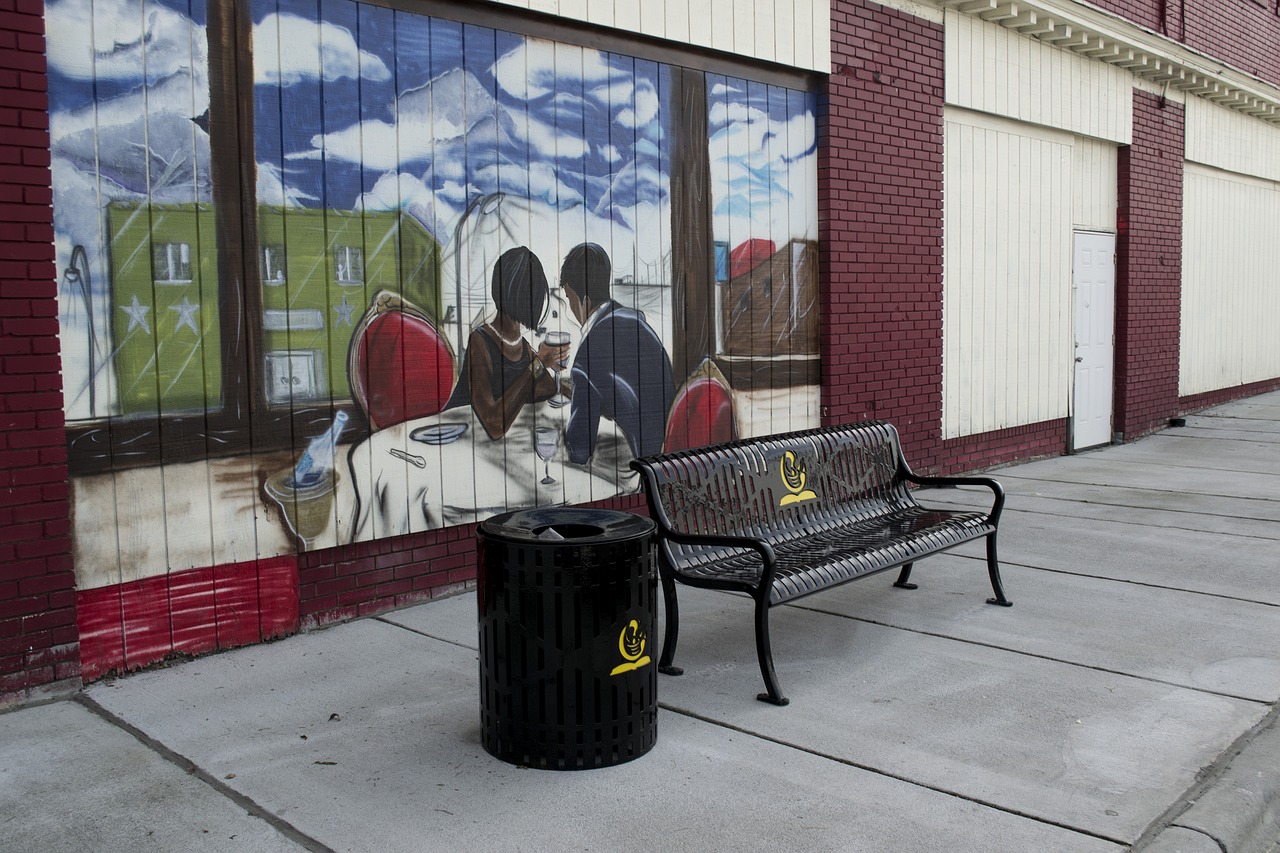 Image - bench sidewalk downtown