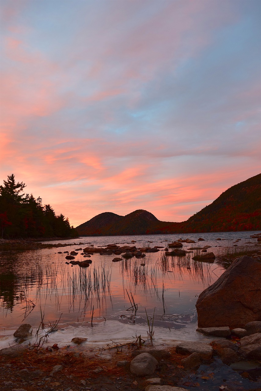 Image - sunset lake sky reflection water
