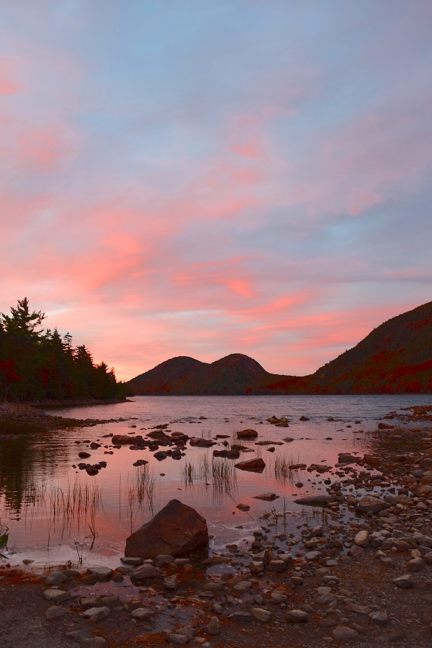 Image - sunset lake sky reflection water