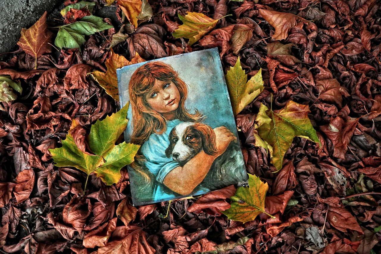 Image - art painting portrait girl dog