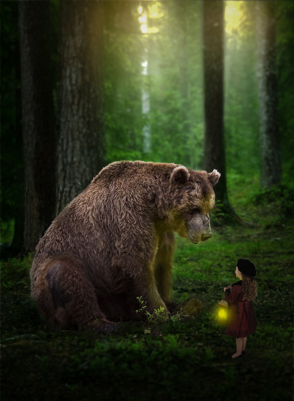 Image - photoshop bear forrest woods girl
