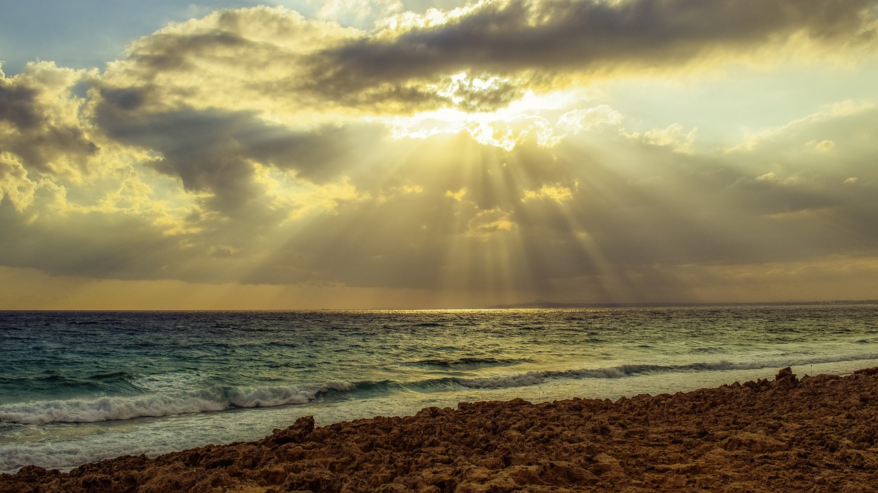Image - sunset sea sky clouds waves