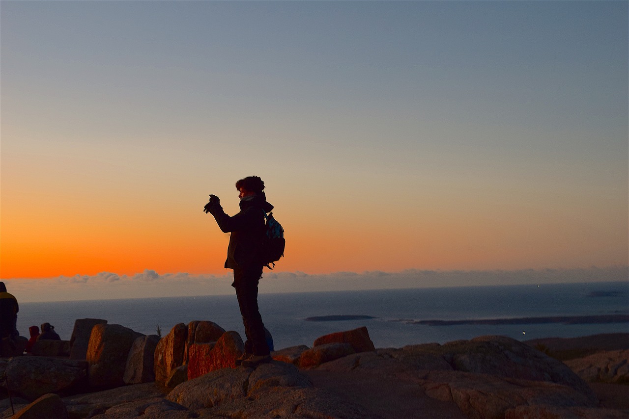 Image - sunrise mountain watching person