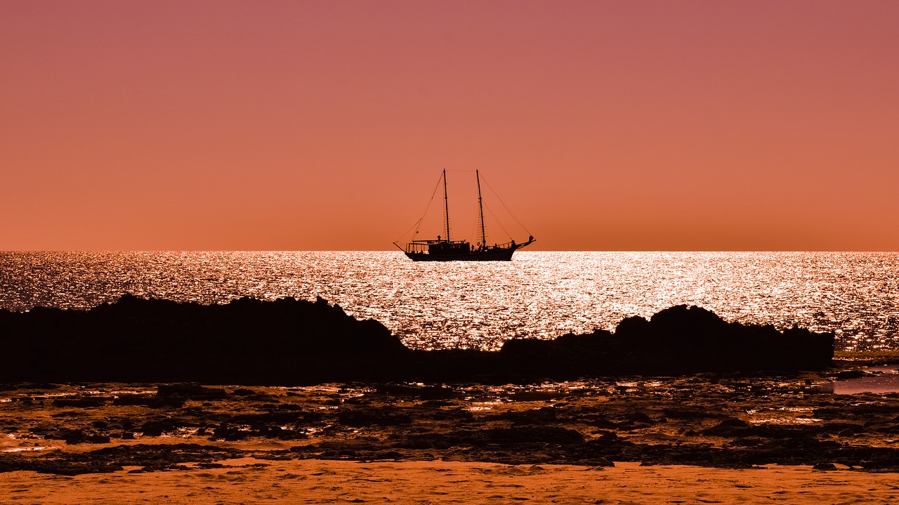 Image - sunset boat colors coast sea