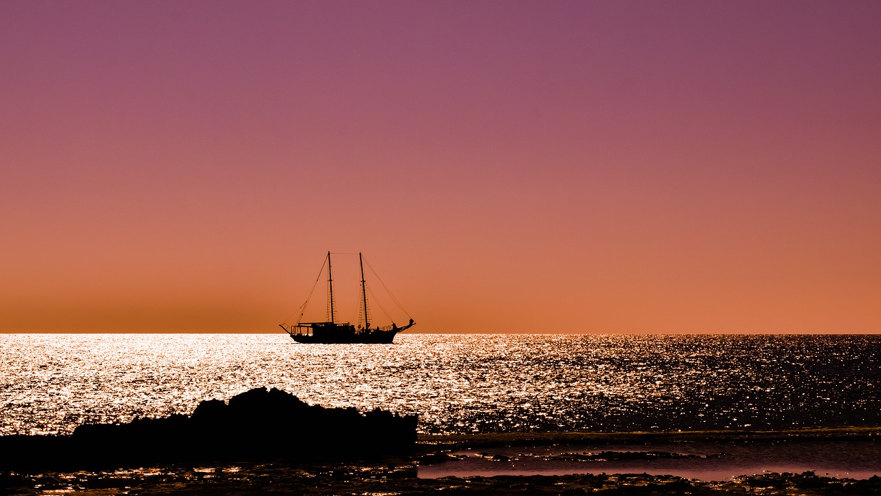 Image - sunset boat colors coast sea