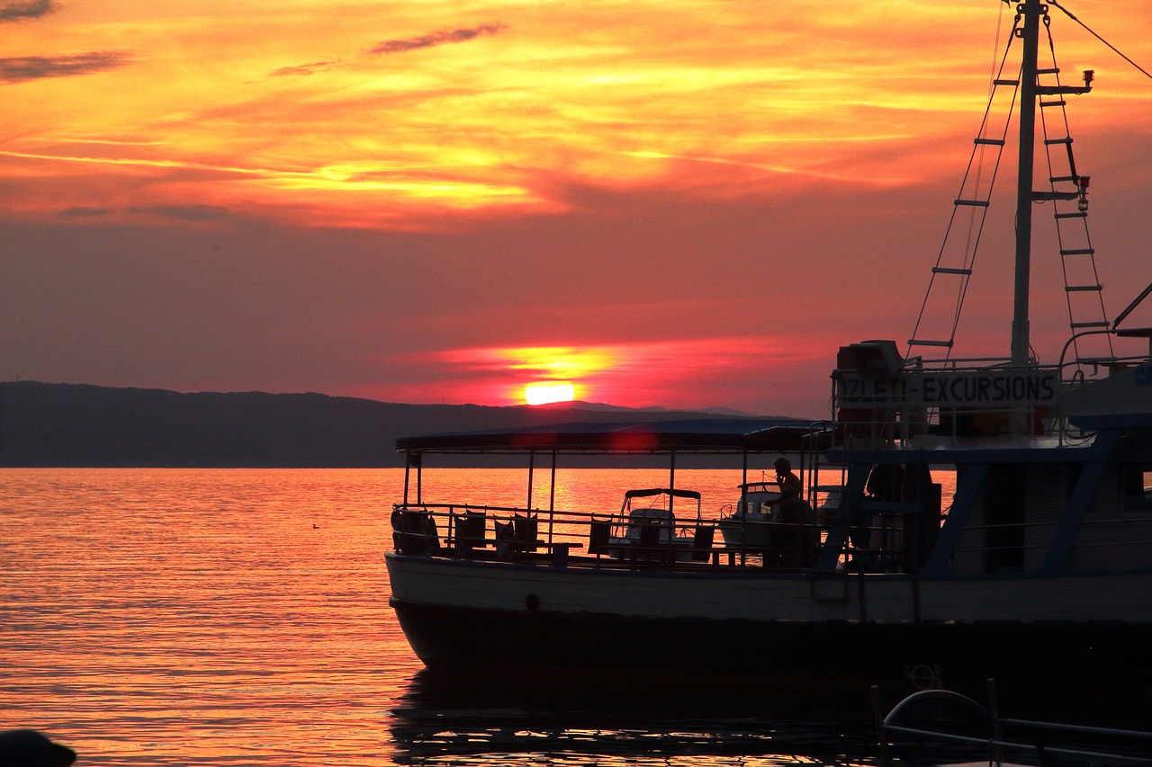 Image - sunset sea ship abendstimmung