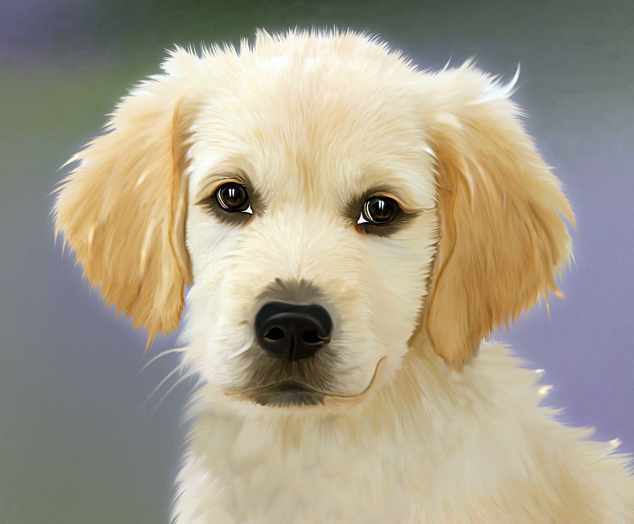 Image - painting dog golden retriver face